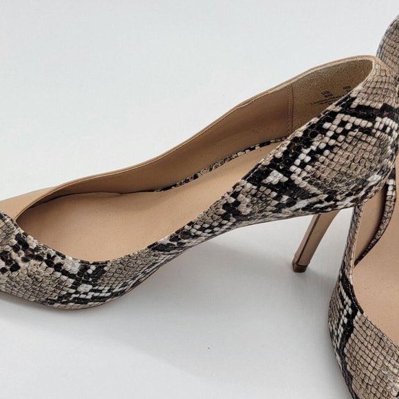 Bleecker & Bond Parker Tan Snakeskin Print Leather Pointy Toe Heeled Pumps 9M - Picture 2 of 9
